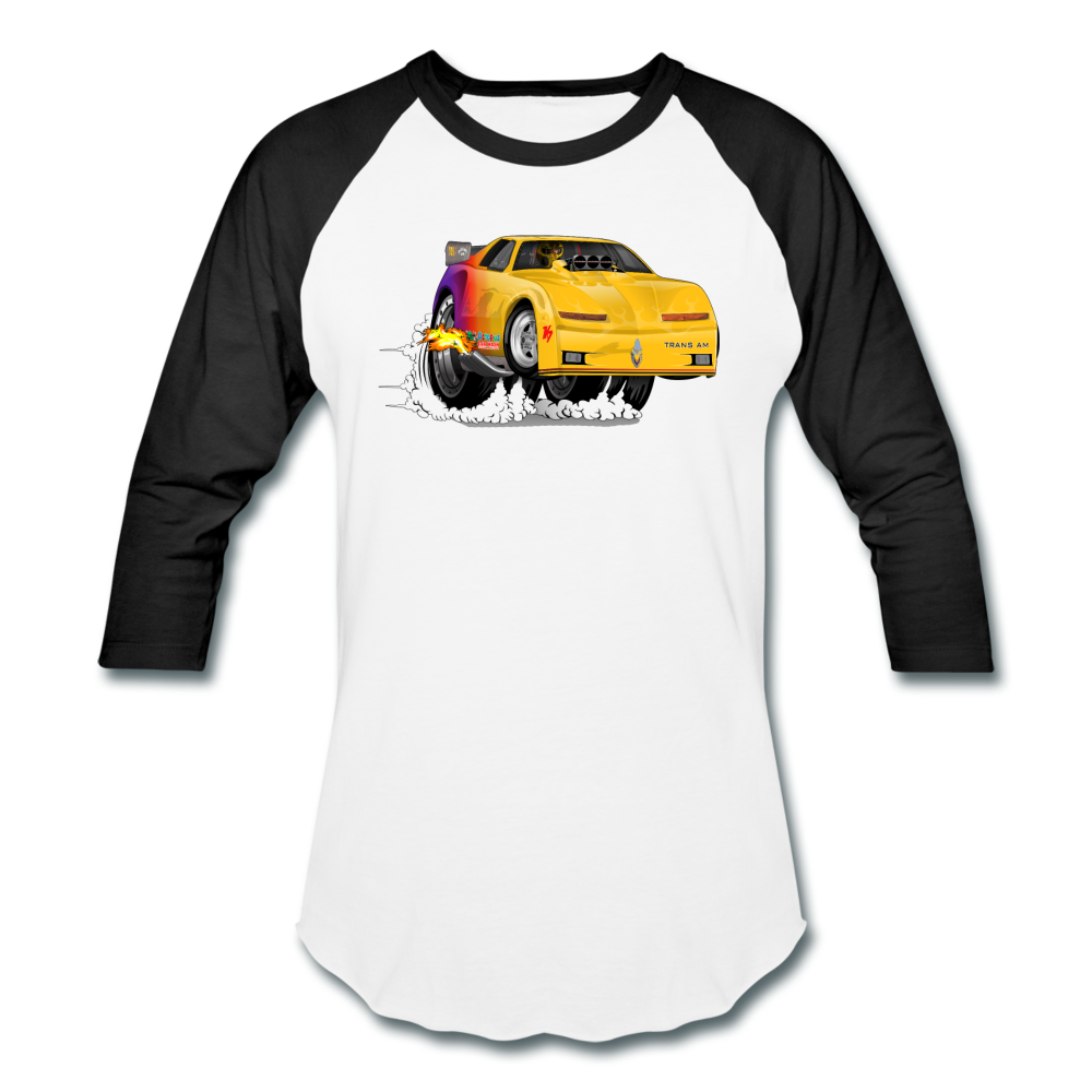 Yellow Firebird Trans Am Dragster Baseball T-Shirt - white/black