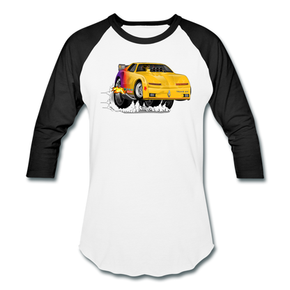 Yellow Firebird Trans Am Dragster Baseball T-Shirt - white/black