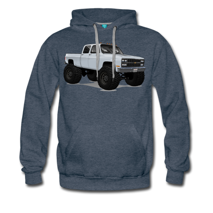 White Chevrolet 4x4 Crew Cab Pickup Truck Men’s Premium Hoodie - heather denim