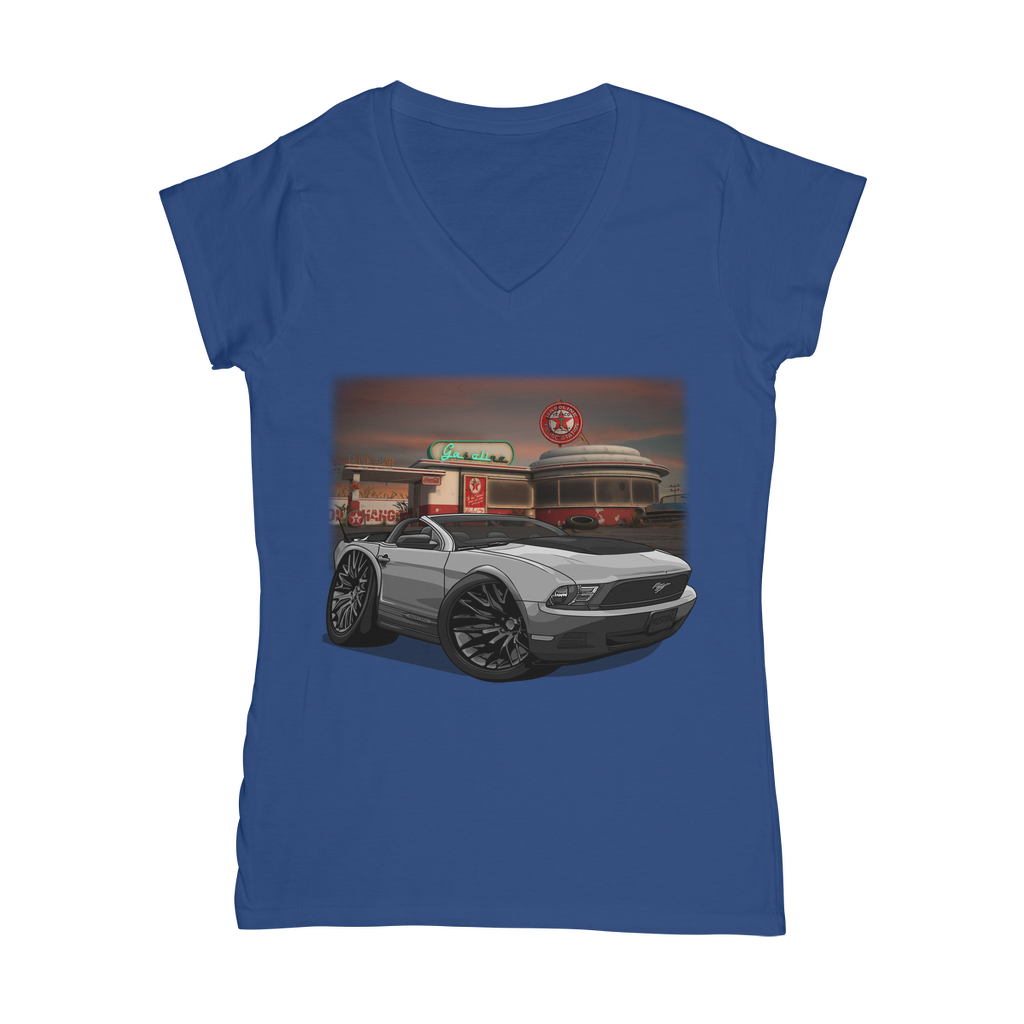 Convertible Mustang Gas Station 2 Classic Women's V-Neck T-Shirt