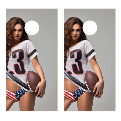 American Football Girl Cornhole Board Decal Wrap