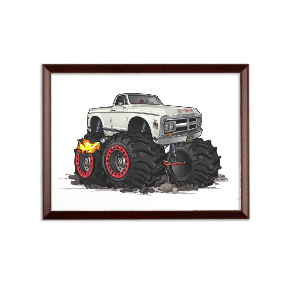 1972 GMC 4x4 Pickup Monster Truck with Rocks Car Art Sublimation Wall Plaque