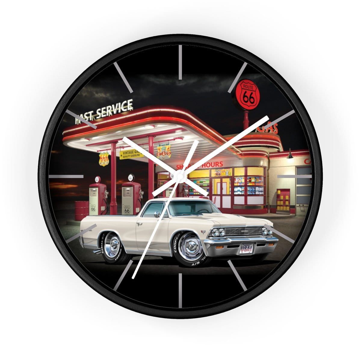 1966 El Camino Gas Station Route 66 Car Art Wall clock