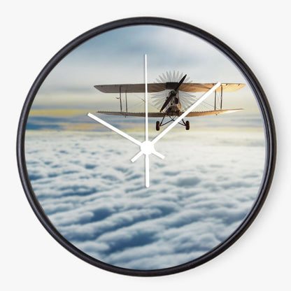 Over The Clouds Biplane 10 inch wall clock