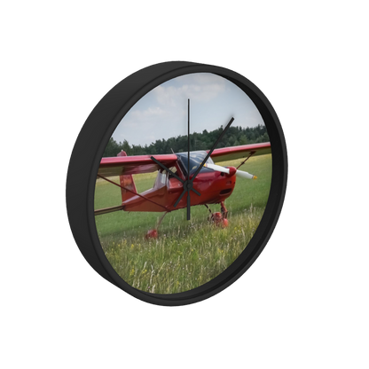 Red Plane On the Grass 10 inch wall clock