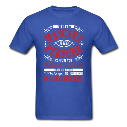 Mascara to Grease Girl Mechanic Men's T-Shirt - royal blue