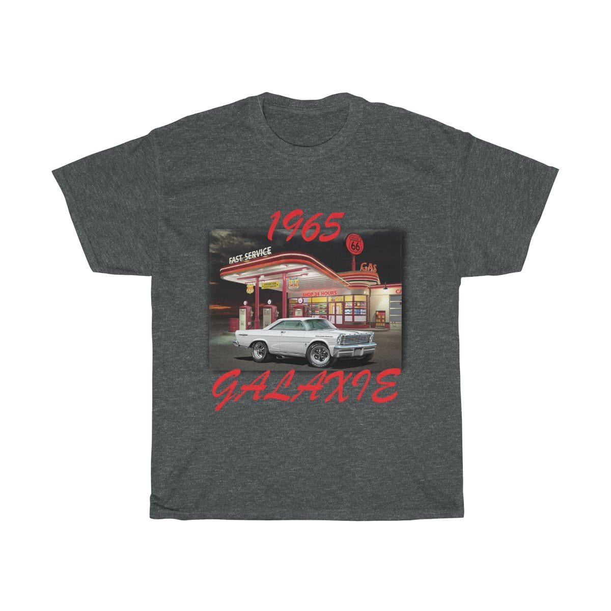 1965 Galaxie Muscle Car Art Route 66 Unisex Heavy Cotton Tee