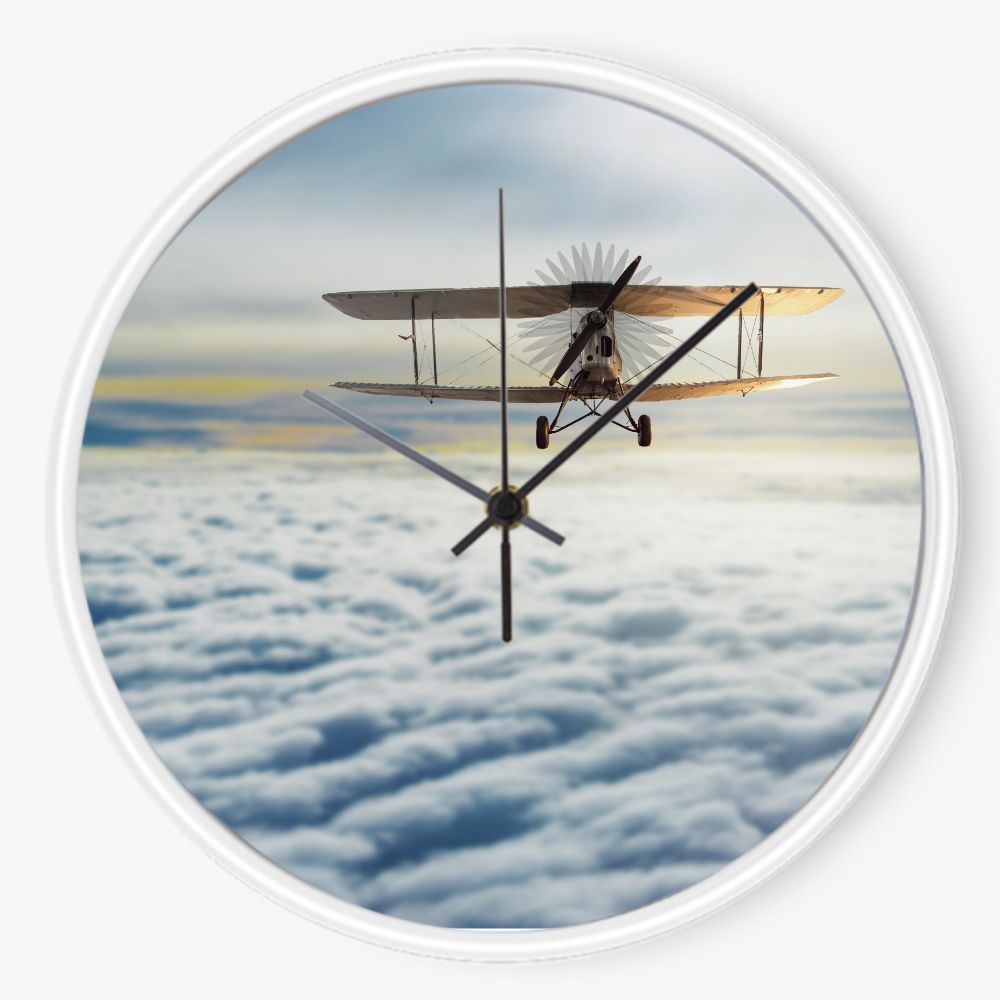 Over The Clouds Biplane 10 inch wall clock