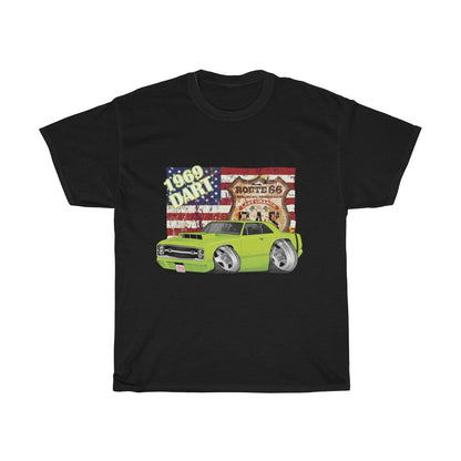 1969 Dart Car Art American Flag Route 66 Unisex Heavy Cotton Tee
