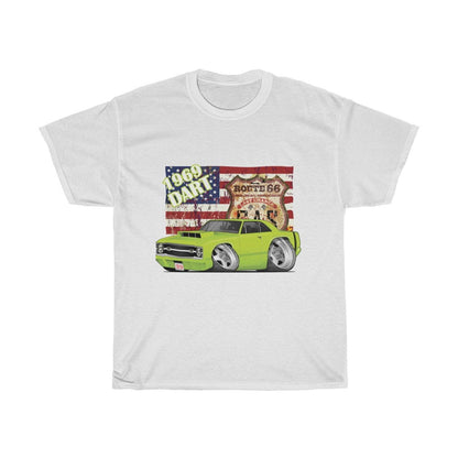 1969 Dart Car Art American Flag Route 66 Unisex Heavy Cotton Tee