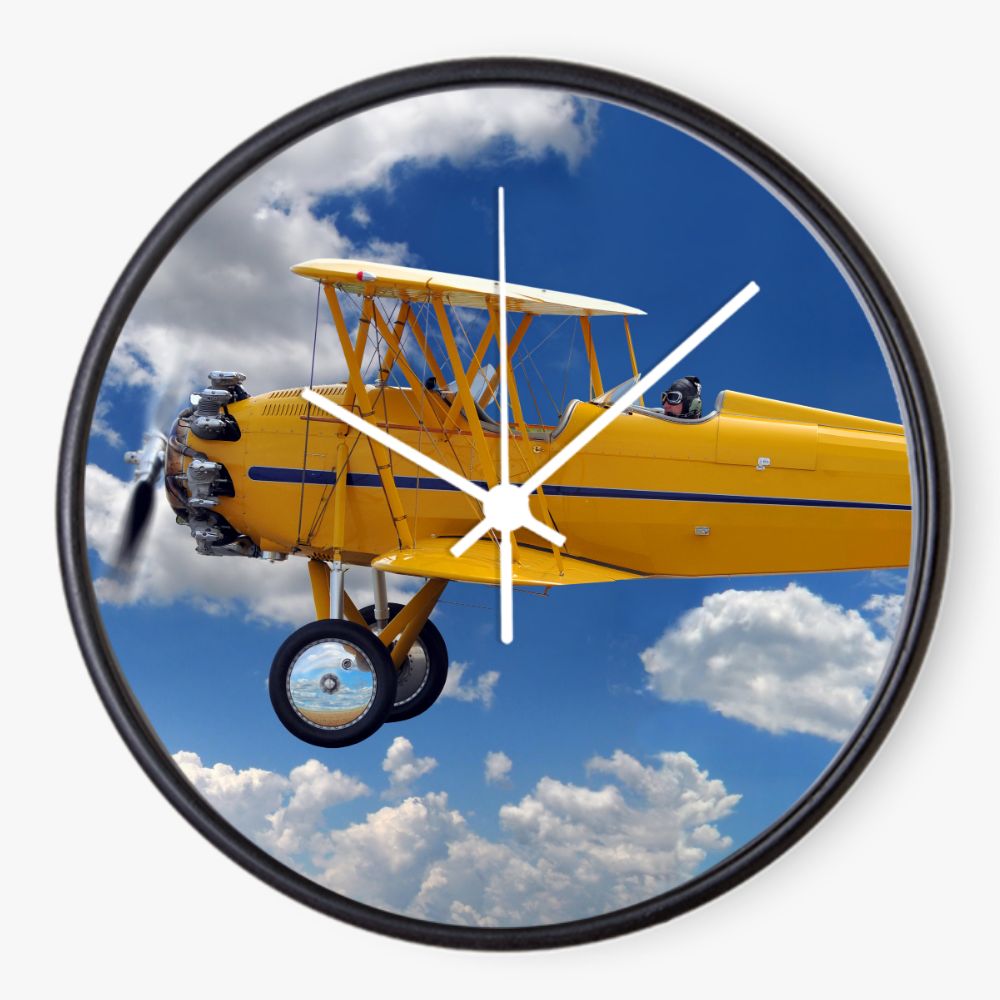 Stearman Biplane 10 inch wall clock