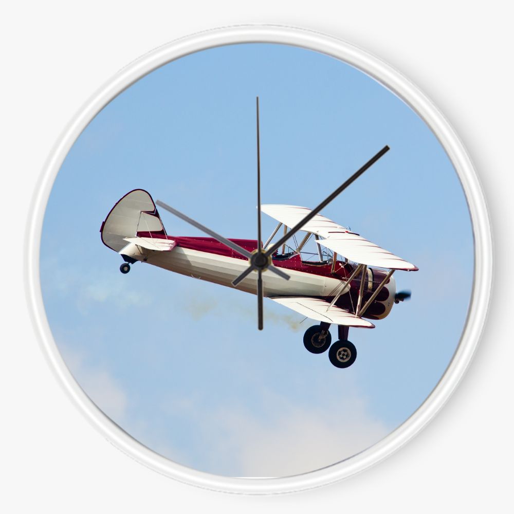 Red and White Stearman Biplane 10 inch wall clock