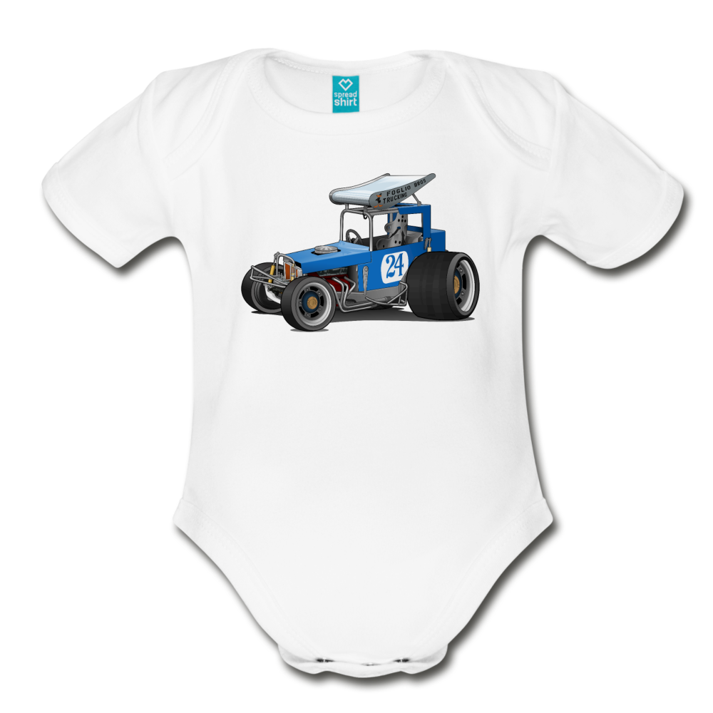 Blue Race Car Super Modified Car Art Organic Short Sleeve Baby Bodysuit - white