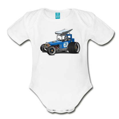 Blue Race Car Super Modified Car Art Organic Short Sleeve Baby Bodysuit - white