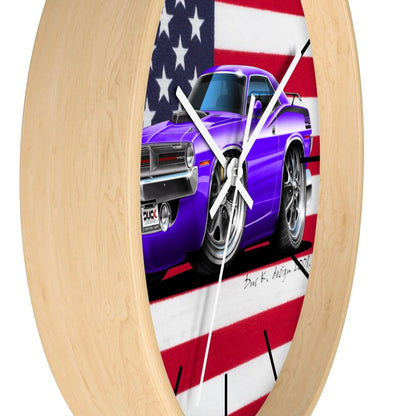 1970 Plymouth Cuda American Flag Wall clock