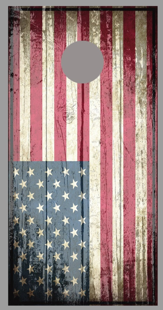Aged American Flag corn hole Wood Fade Cornhole Wraps Decal