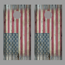 Aged American Flag corn hole Gray Wood Fade Top Bottom Decal