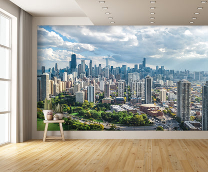 Aerial View Chicago Skyline Wall Mural