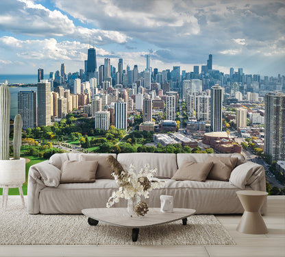 Aerial View Chicago Skyline Wall Mural