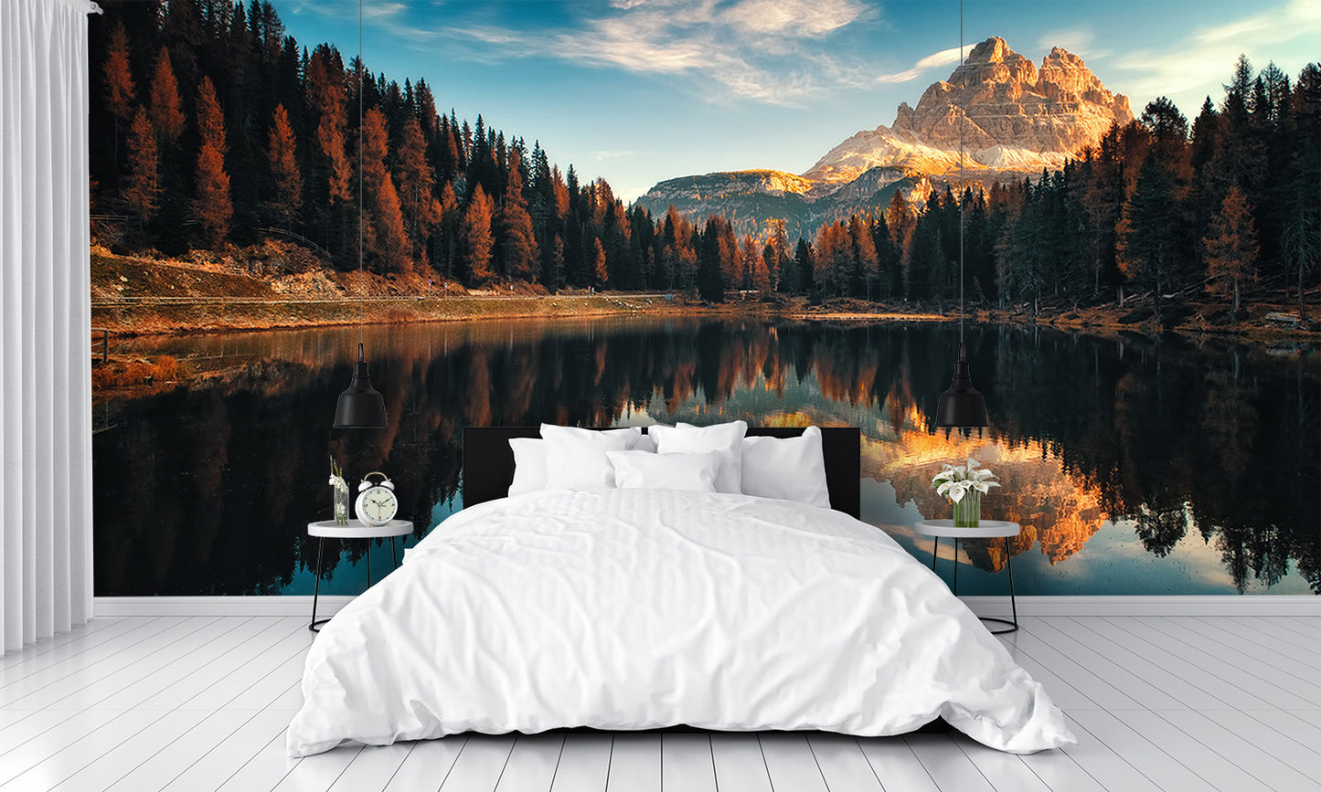 Aerial View Lago Antorno Dolomites Wall Mural