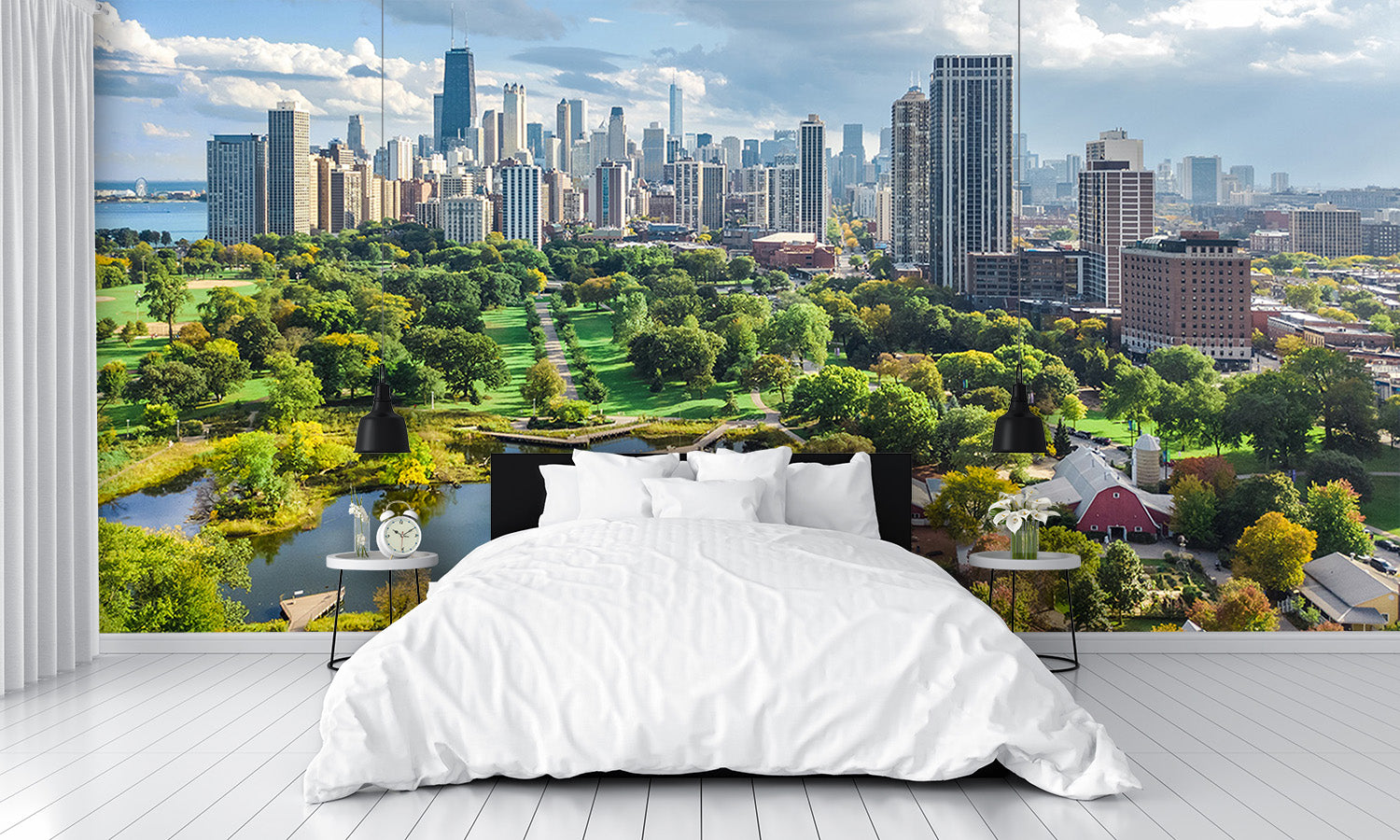 Aerial View Lake Michigan Chicago Skyline Wall Mural