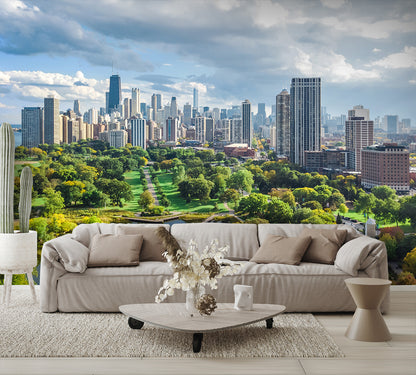 Aerial View Lake Michigan Chicago Skyline Wall Mural