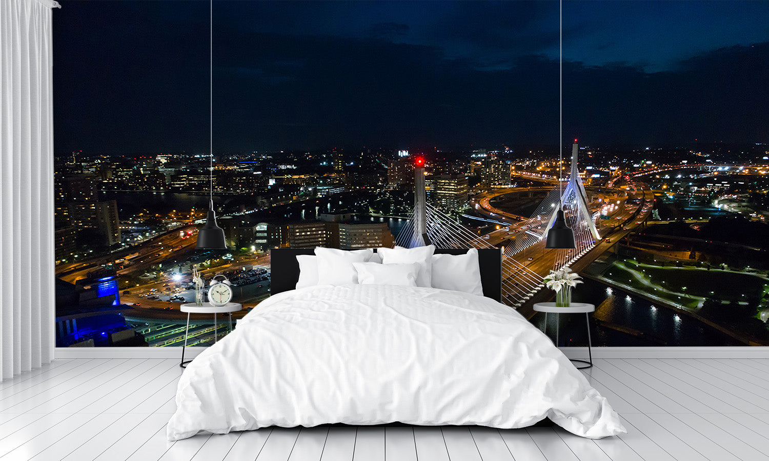 Aerial View Leonard P Zakim Bunker Hill Bridge Wall Mural