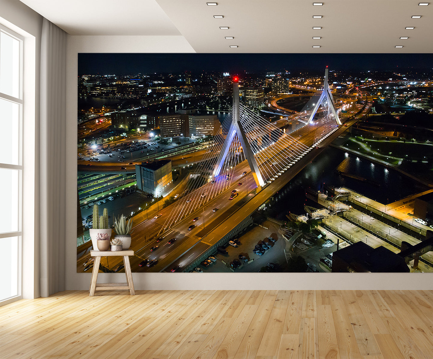Aerial View Leonard P Zakim Bunker Hill Bridge Wall Mural