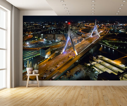 Aerial View Leonard P Zakim Bunker Hill Bridge Wall Mural