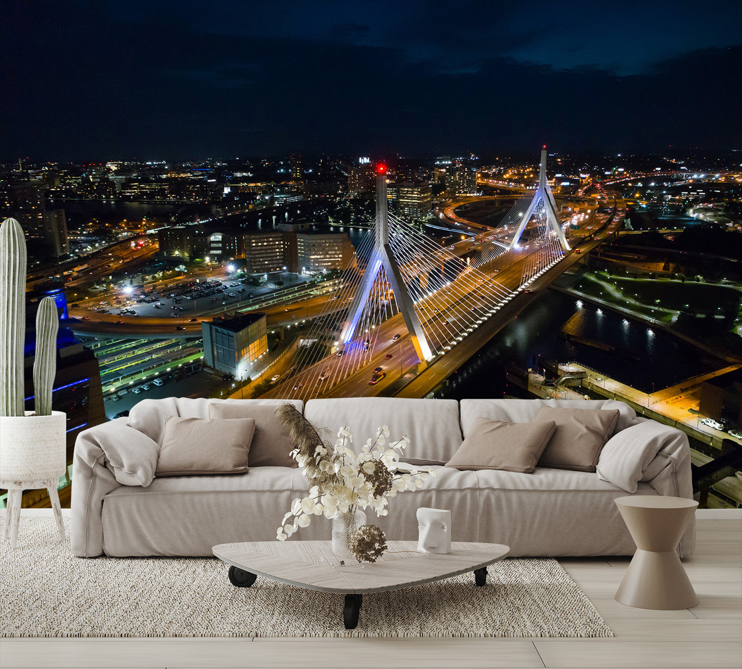 Aerial View Leonard P Zakim Bunker Hill Bridge Wall Mural