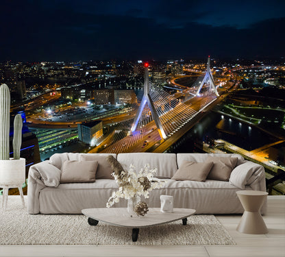 Aerial View Leonard P Zakim Bunker Hill Bridge Wall Mural