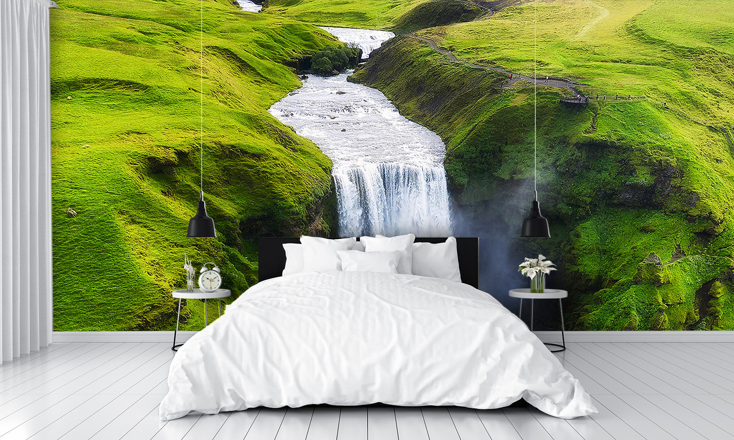 Aerial View Skogafoss Waterfall Iceland Wall Mural