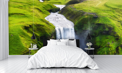 Aerial View Skogafoss Waterfall Iceland Wall Mural