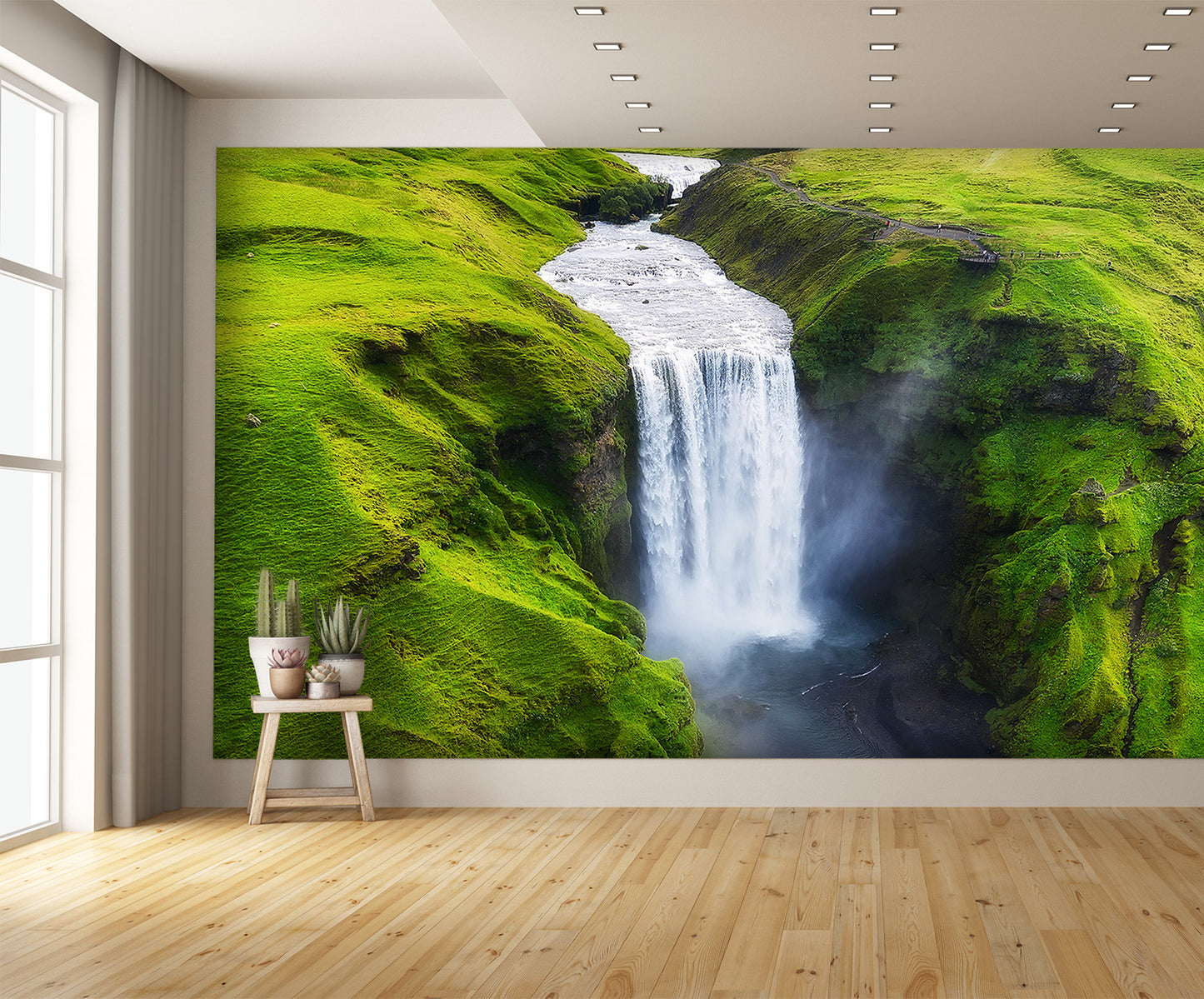 Aerial View Skogafoss Waterfall Iceland Wall Mural