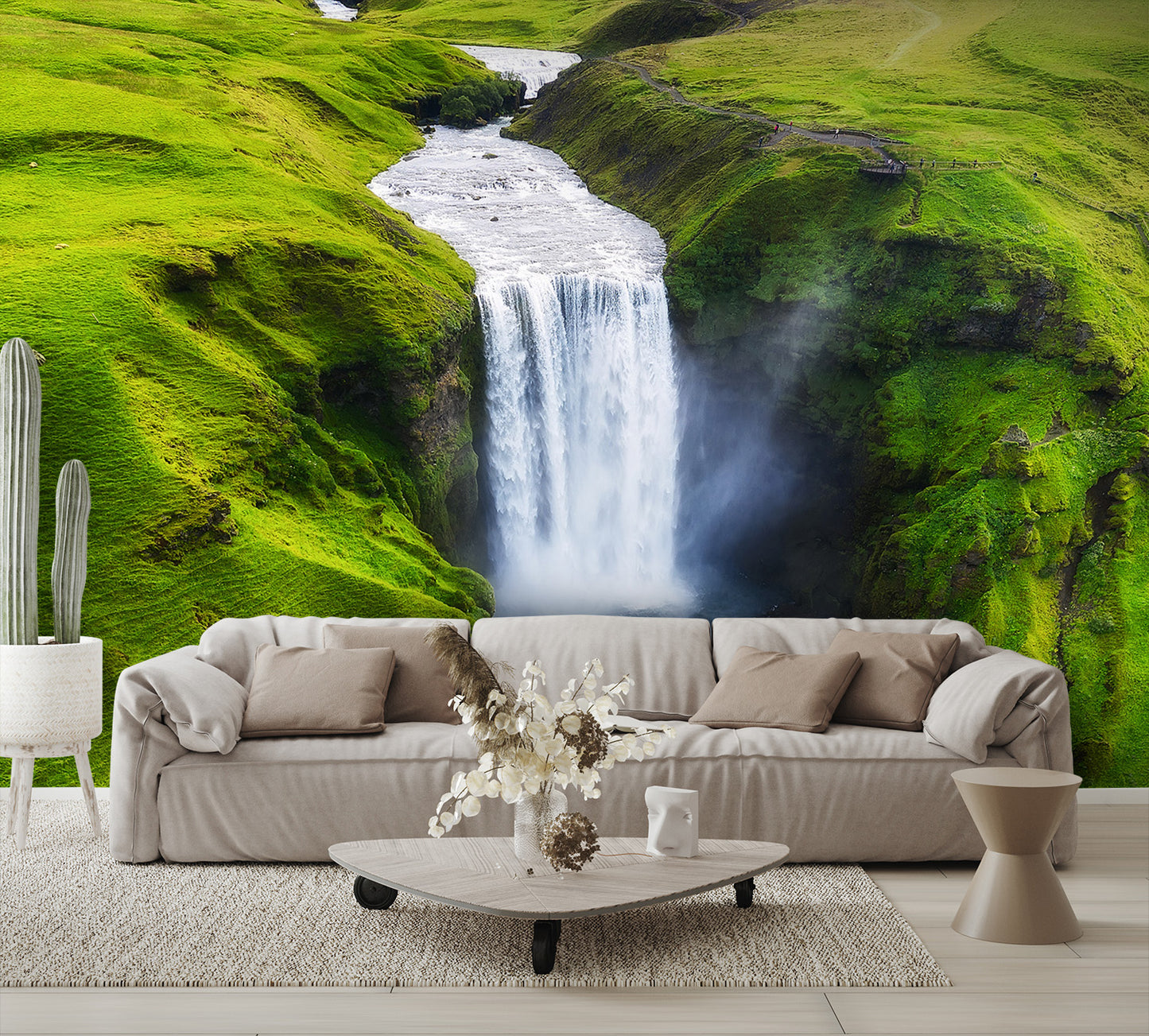 Aerial View Skogafoss Waterfall Iceland Wall Mural