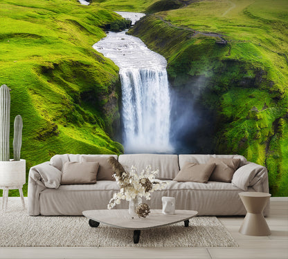 Aerial View Skogafoss Waterfall Iceland Wall Mural