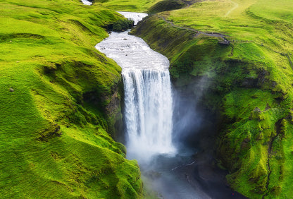 Aerial View Skogafoss Waterfall Iceland Wall Mural