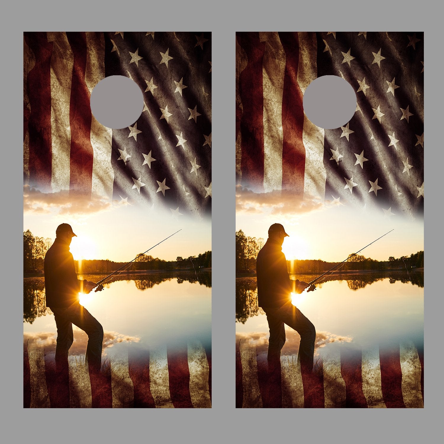 Aged American Flag Cornhole Boat Fishing Design B Decal Wrap