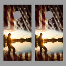 Aged American Flag Cornhole Boat Fishing Design B Decal Wrap
