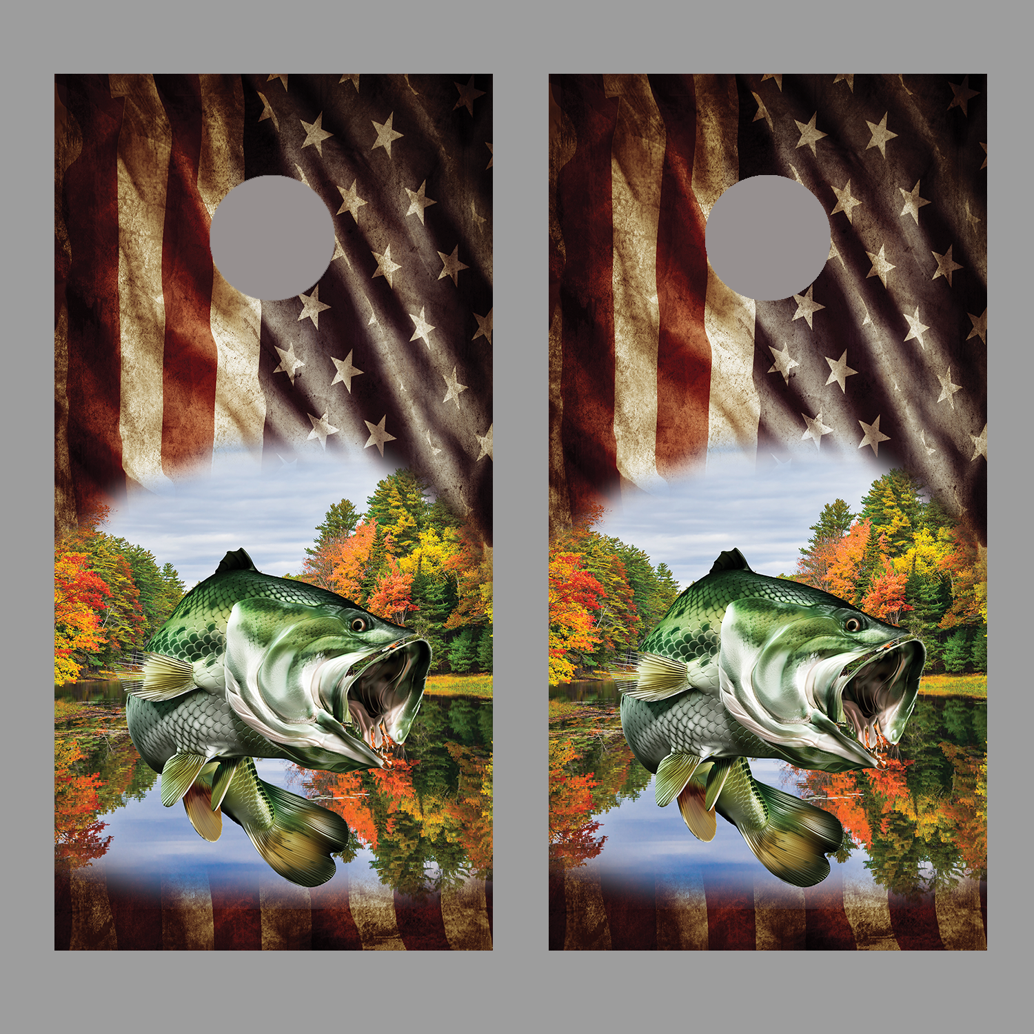 Aged Flag corn hole Bass Fish Jump Lake Design A Decal Wrap