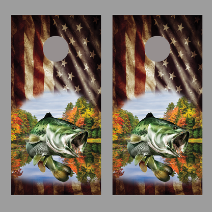 Aged Flag corn hole Bass Fish Jump Lake Design A Decal Wrap