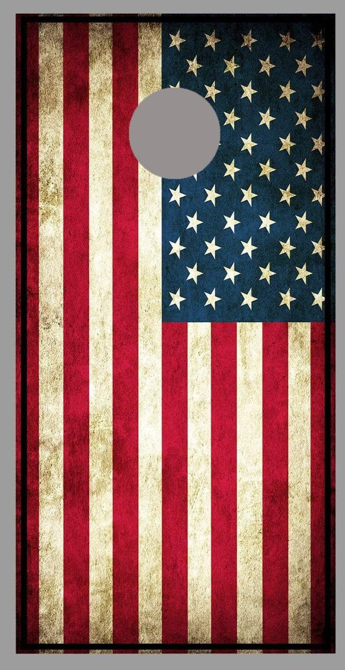 Aged American Flag Cornhole Black Frame Wraps Decals