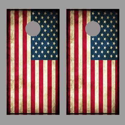 Aged American Flag Cornhole Black Frame Wraps Decals