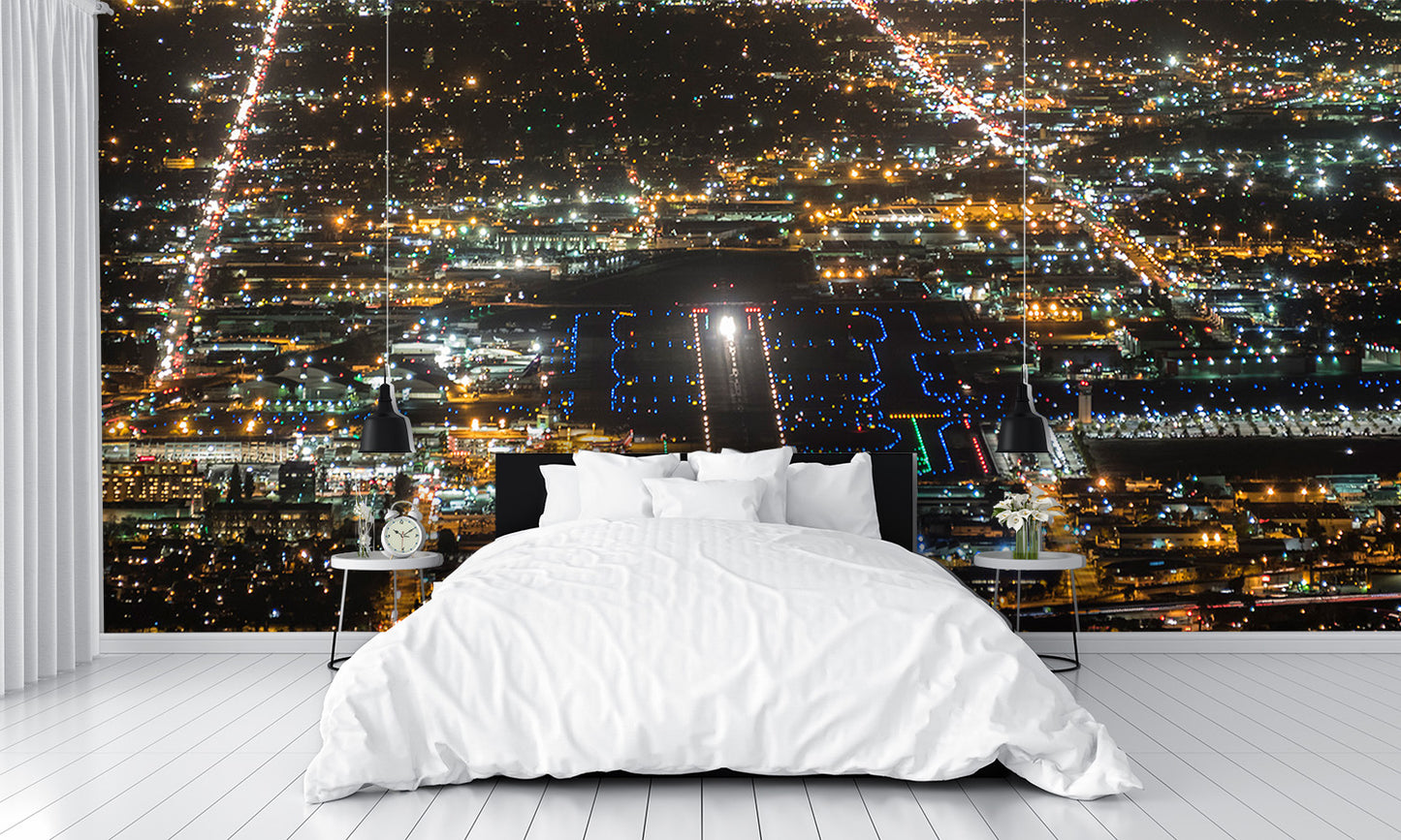Aerial Airport Runway Night Wall Mural