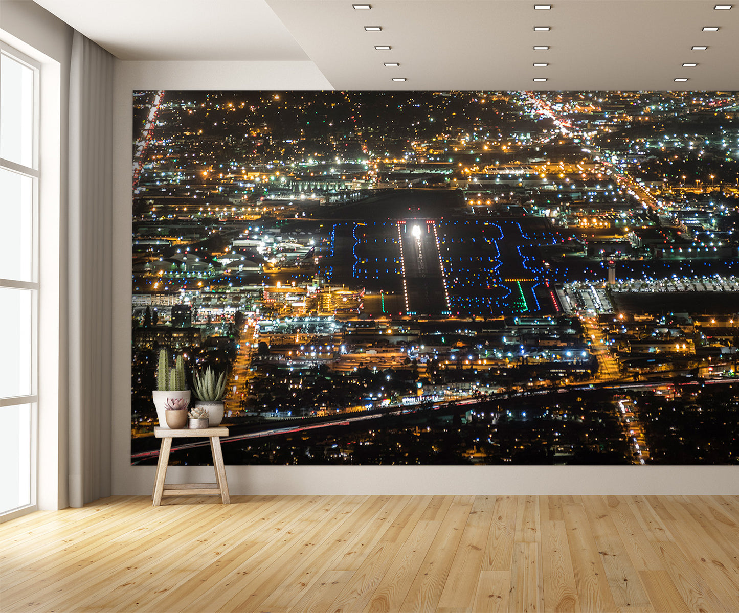 Aerial Airport Runway Night Wall Mural