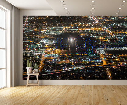 Aerial Airport Runway Night Wall Mural