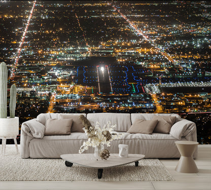 Aerial Airport Runway Night Wall Mural