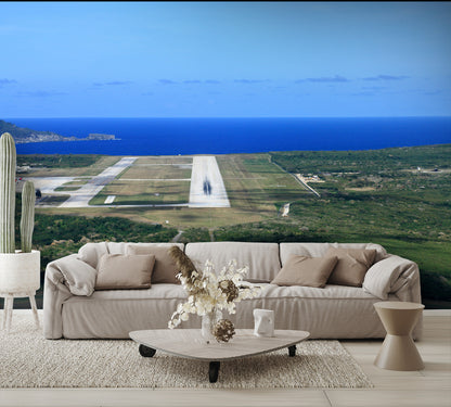 Airport Runway on the Edge of the Ocean Wall Mural