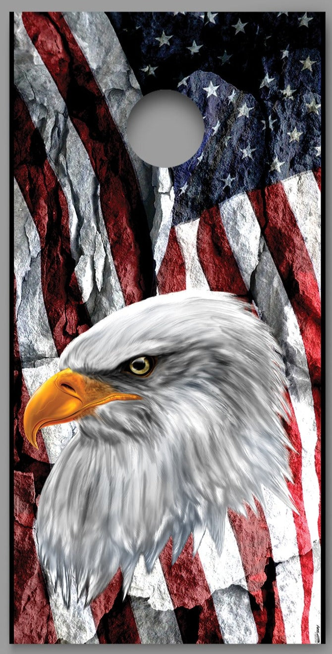 American Bald Eagle Head Stone Flag Design Cornhole Board Decal Wraps