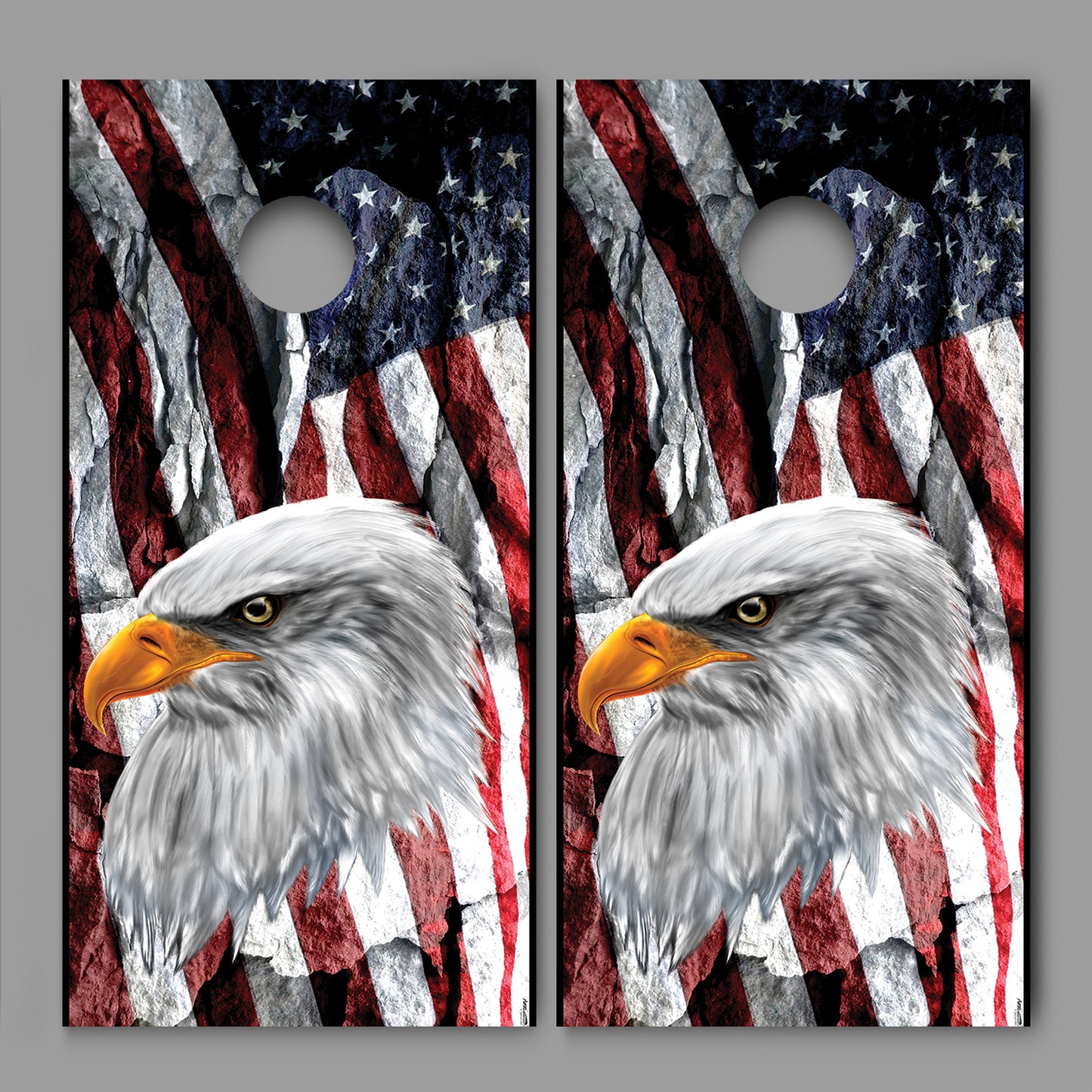 American Bald Eagle Head Stone Flag Design Cornhole Board Decal Wraps